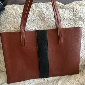 Vince Camuto Brown Tote Bag with Black Center Stripe